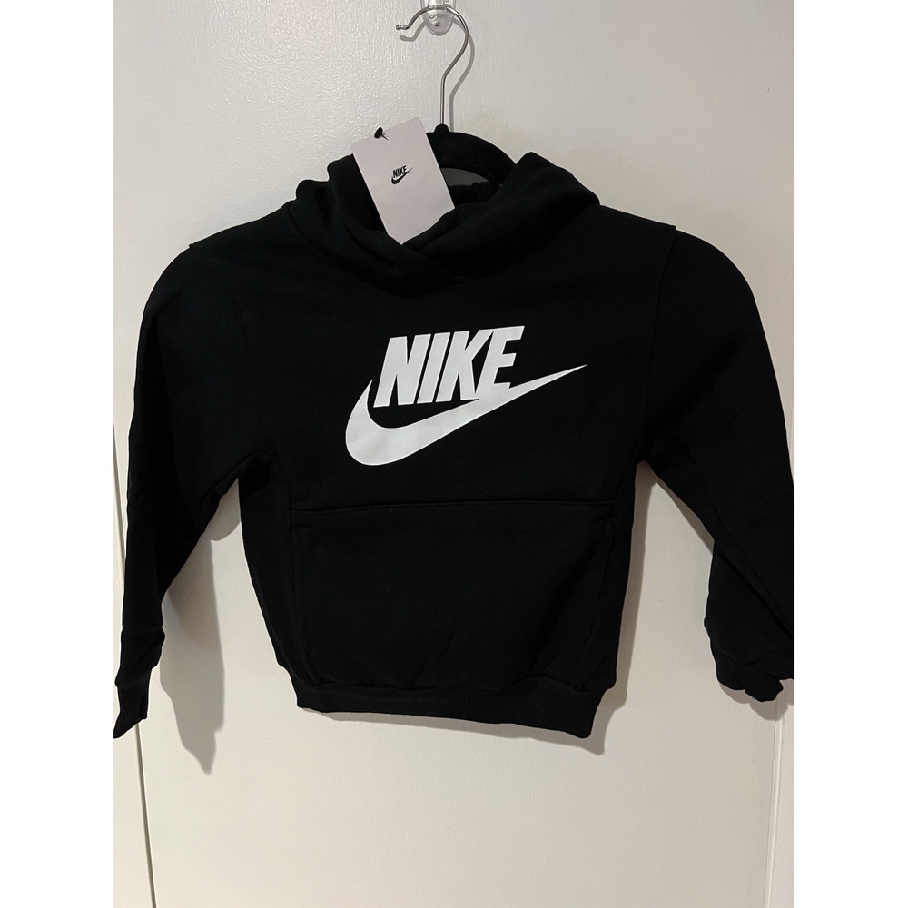 NWT Nike Hoodie Boys Size 4 Black Soft Cotton Poly Blend Hooded Sweatshirt
